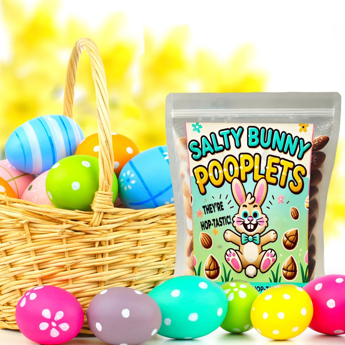 Salty Bunny Pooplets - Premium Roasted Salty Almonds - Easter Basket Stuffers - Cute Healthy Fillers And Tasty Treats