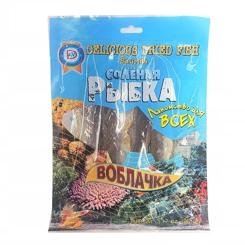 Salted Dried Fish Saurida Voblachka Vobla - Perfect Malt Drink Snak - Av Delicious 90 G/ 3.17 Oz - Pack Of 3