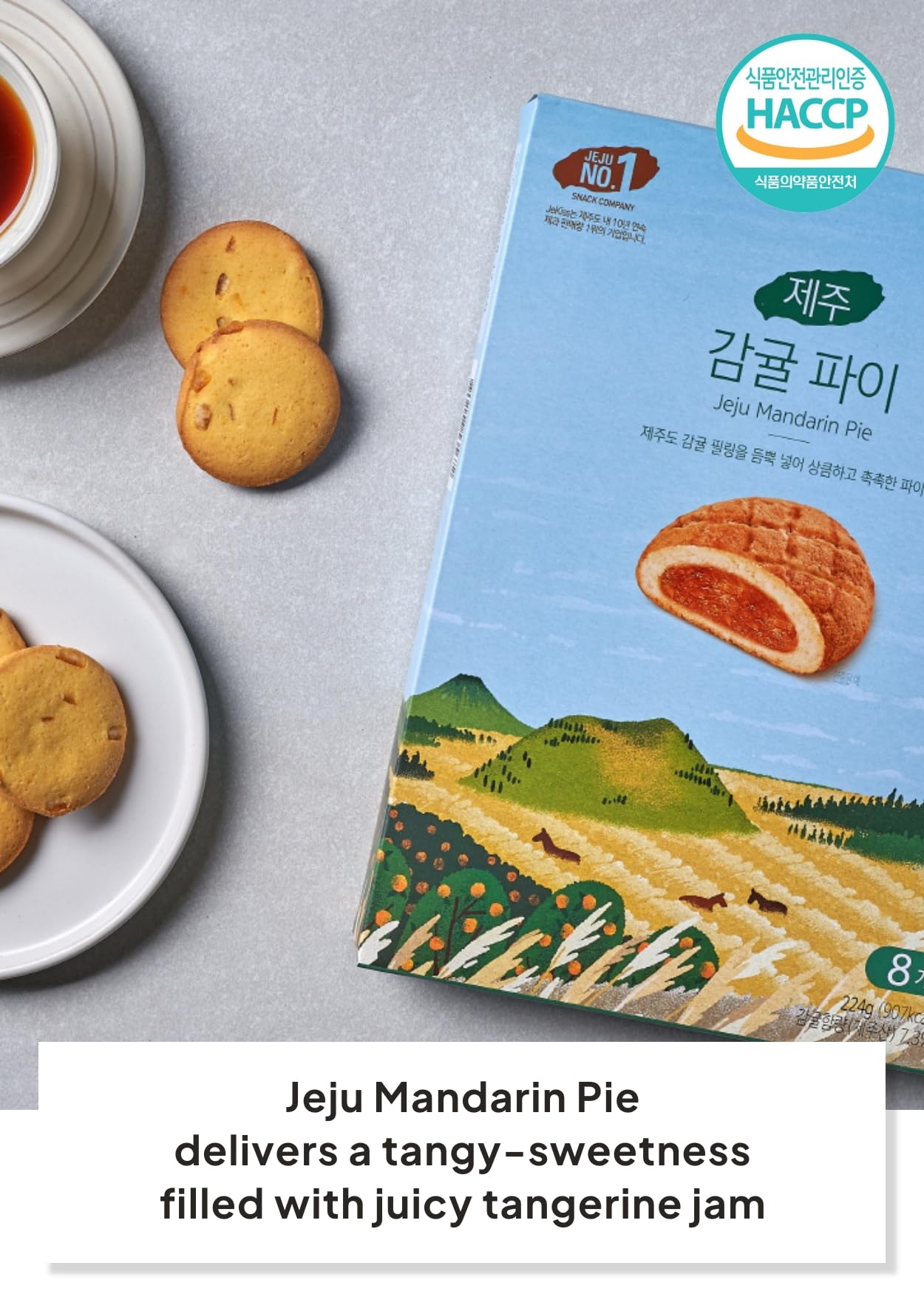 K FOOD Korean Dessert Jeju Island Tangerine Pie, 7.90oz, 8 Individually Packed Snacks, Orange, Small Size