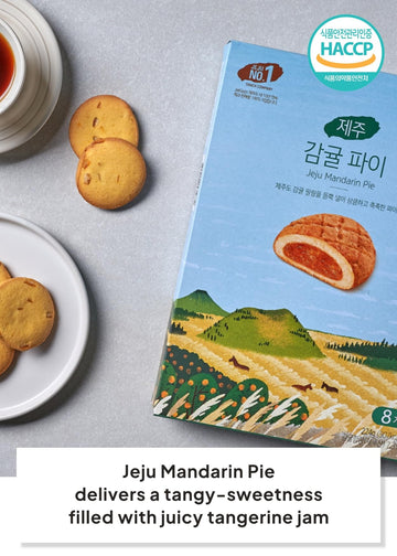 K FOOD Korean Dessert Jeju Island Tangerine Pie, 7.90oz, 8 Individually Packed Snacks, Orange, Small Size