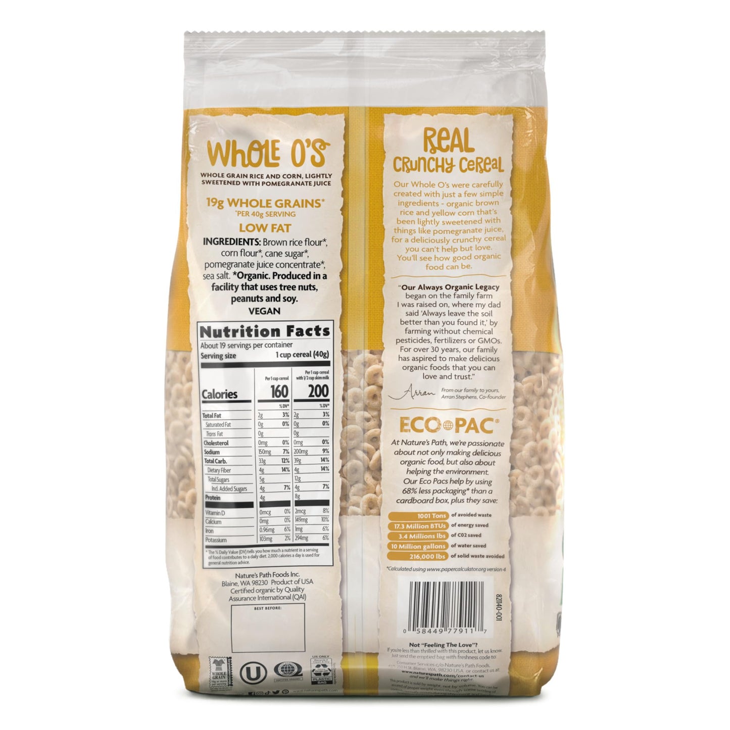 Nature s Path Organic Whole O s Cereal, 26.4 oz (Pack of 6), Gluten Free, Non-GMO, Earth Friendly Packaging