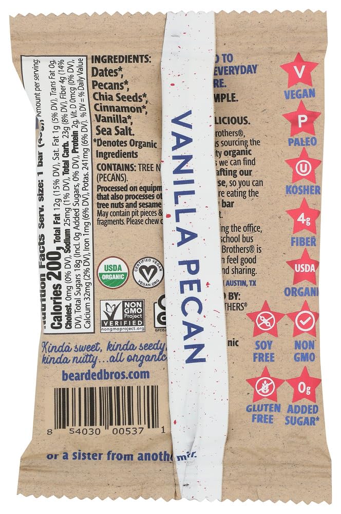 Bearded Brothers Organic Vegan Protein Energy Bars - Gluten Free, Paleo, Fiber, Whole 30 | Non Gmo, Soy Free, Low Snacks | 12 Pa