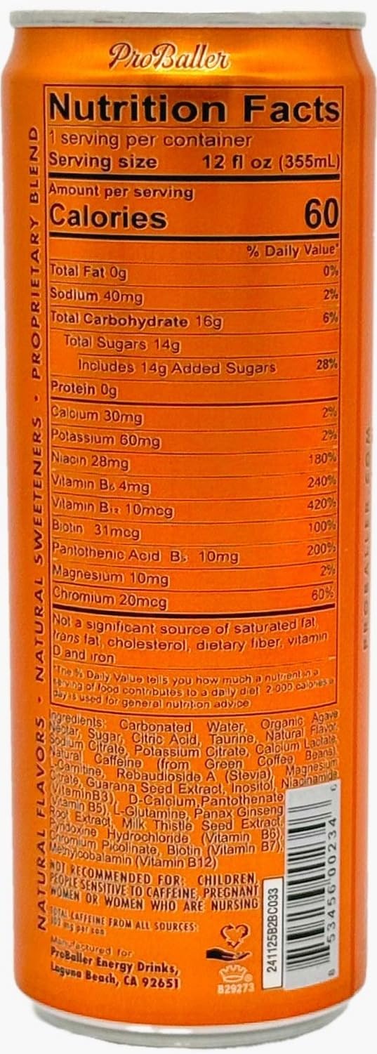 PROBALLER Ultra Premium Energy Drink - Arctic Orange - Natural Energy - 12 fl oz (Pack of 15)
