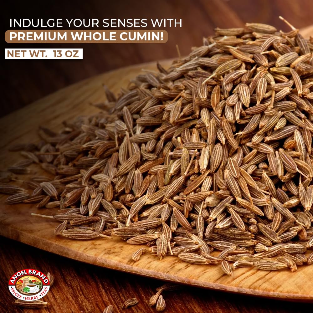Angel Brand Cumin Seeds Whole 13Oz Bottle - Premium Whole Cumin Seeds For Cooking, Spices, And Seasoning - Ideal For Indian, Mid