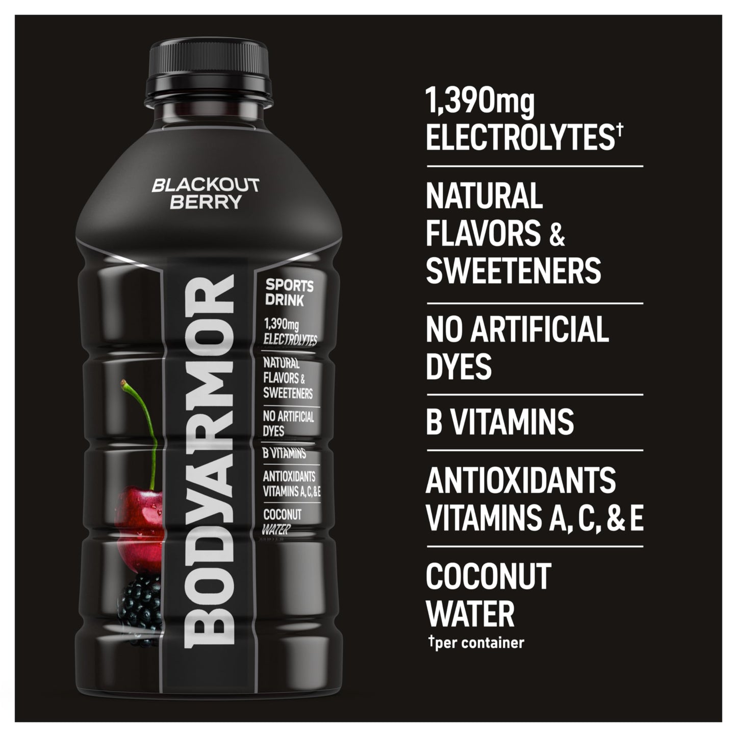 BODYprotective covering Sports Drink  Blackout Berry  Electrolyte Drink Hydration  28 Fl Oz Bottles (15 Pack)  Flavored Coconut Water with B Vitamins & Antioxidants