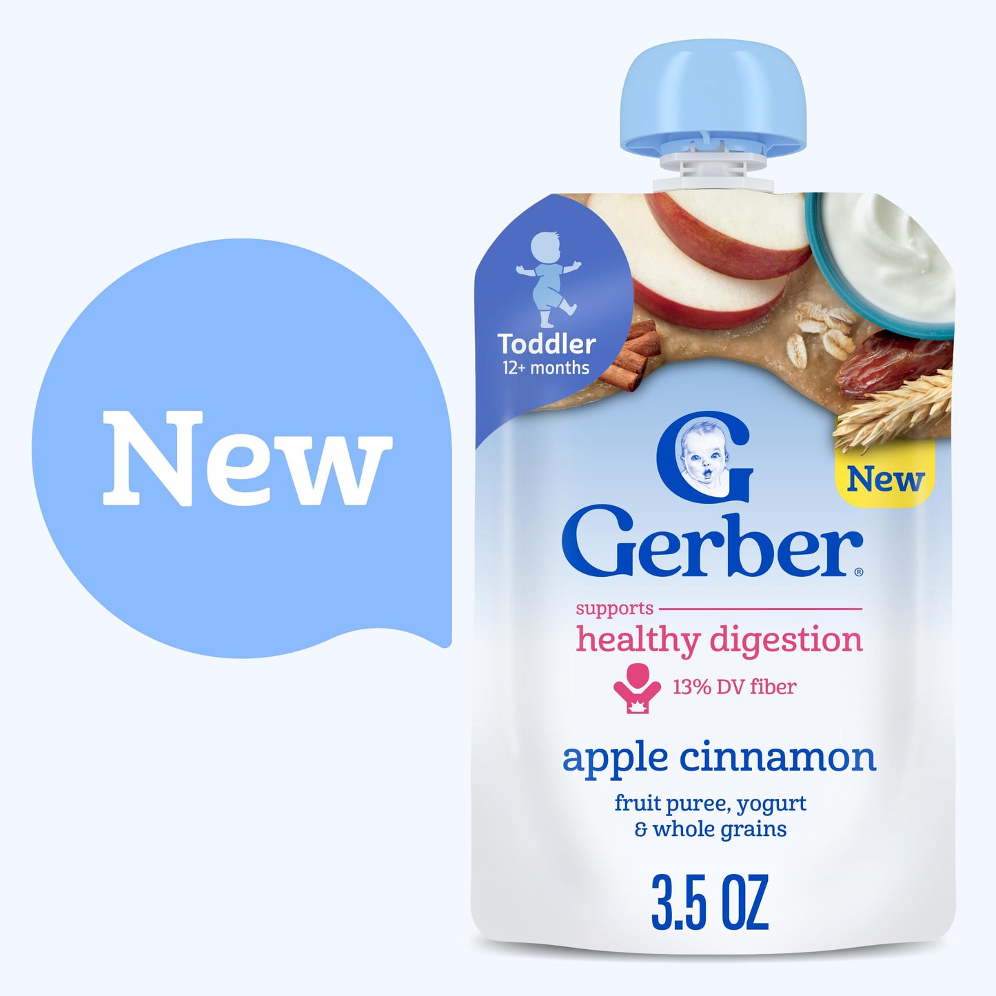 Gerber Toddler Food, Apple Cinnamon, Fruit Puree, Yogurt & Whole Grains, Toddler Food Pouches, Fiber Helps Support Healthy Diges
