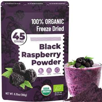 6.35OZ Organic Freeze Dried Black Raspberry Powder - 100% Raspberries Blackberry Powder for Smoothies, Baking, Made From Whole B