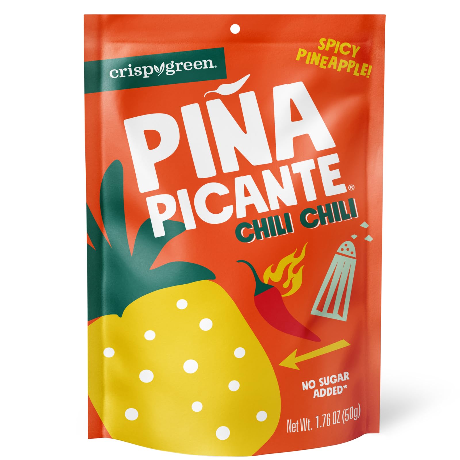 Crispy Green Pia Picante, Double Chili Dried Pineapple, Healthy Real Fruit Snacks, 12 Bags, 1.76 Ounces each