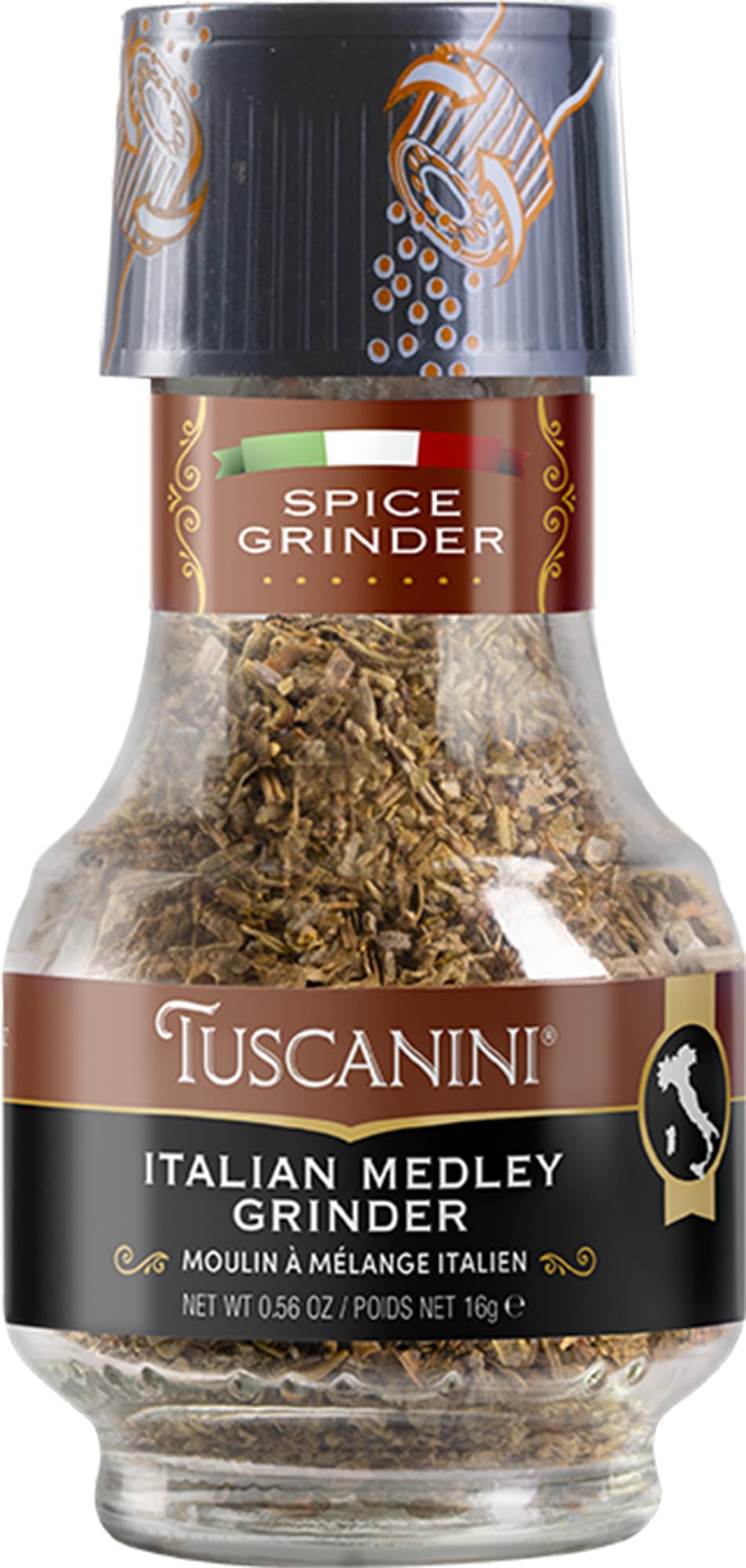 Tuscanini Top-Grade Italian Medley Spice Grinder  .56Oz | Freshly Ground Italian Seasoning | Product Of Italy