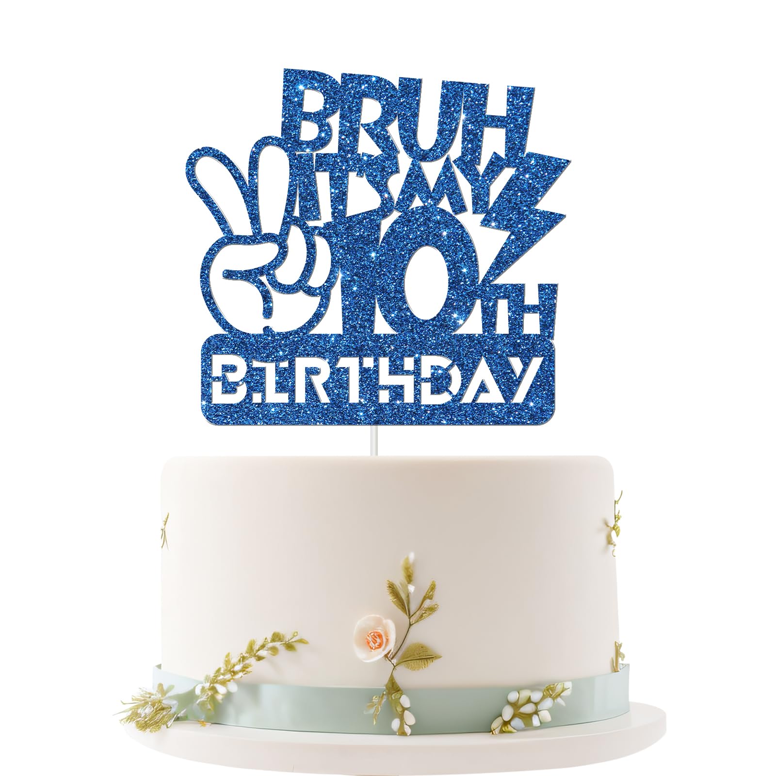 Embhhor Bruh It's My 10th Birthday Cake Topper, Dude Bro I'm 10, Kid Boys Happy 10th Birthday Party Cake Decorations, Blue Glitt