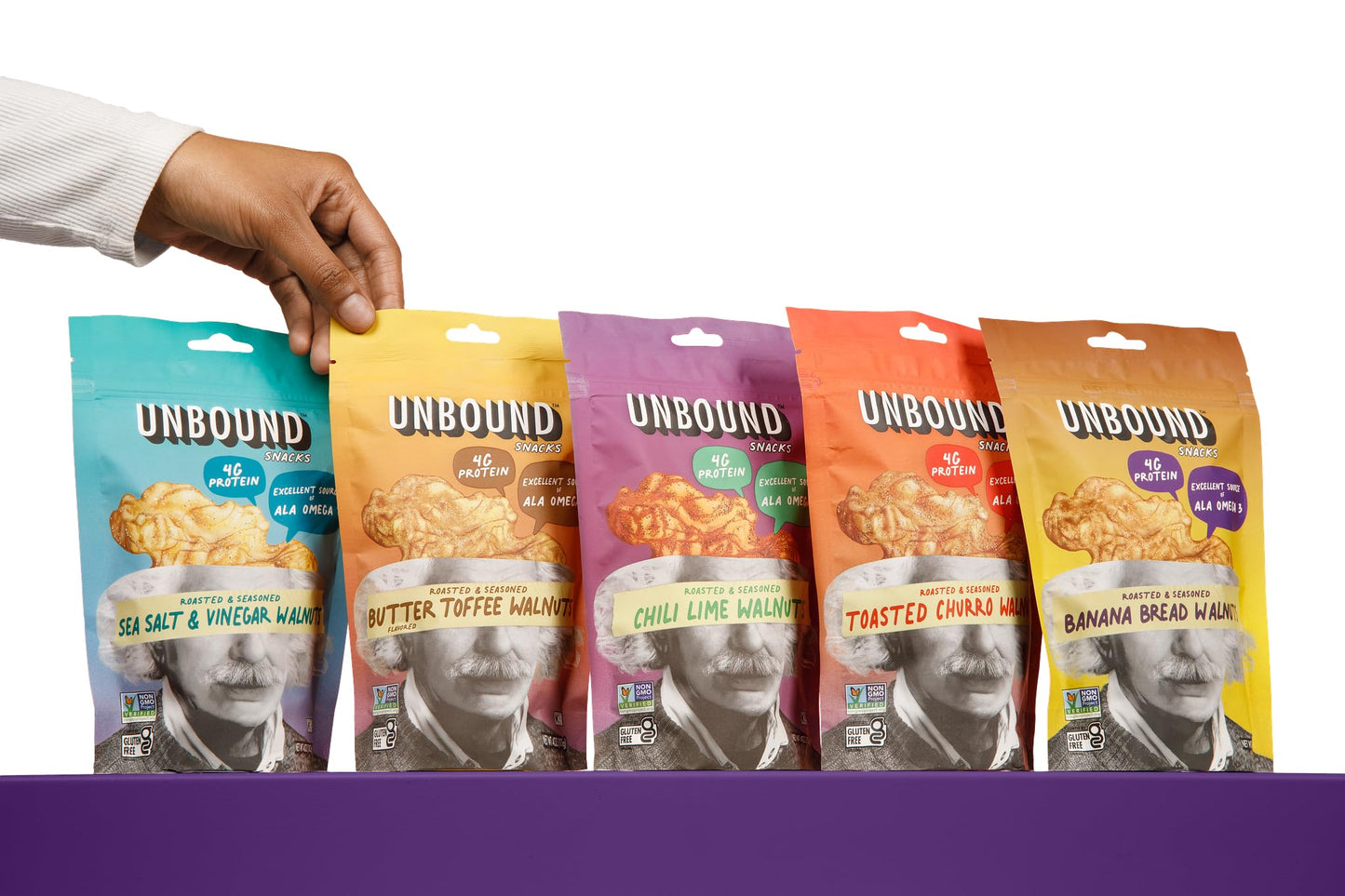 Unbound Snacks Flavored Nuts Variety Pack - 4 oz (Pack of 5) - Gluten Free, Vegan, Healthy Snacks with 4g Protein, High in Omega 3