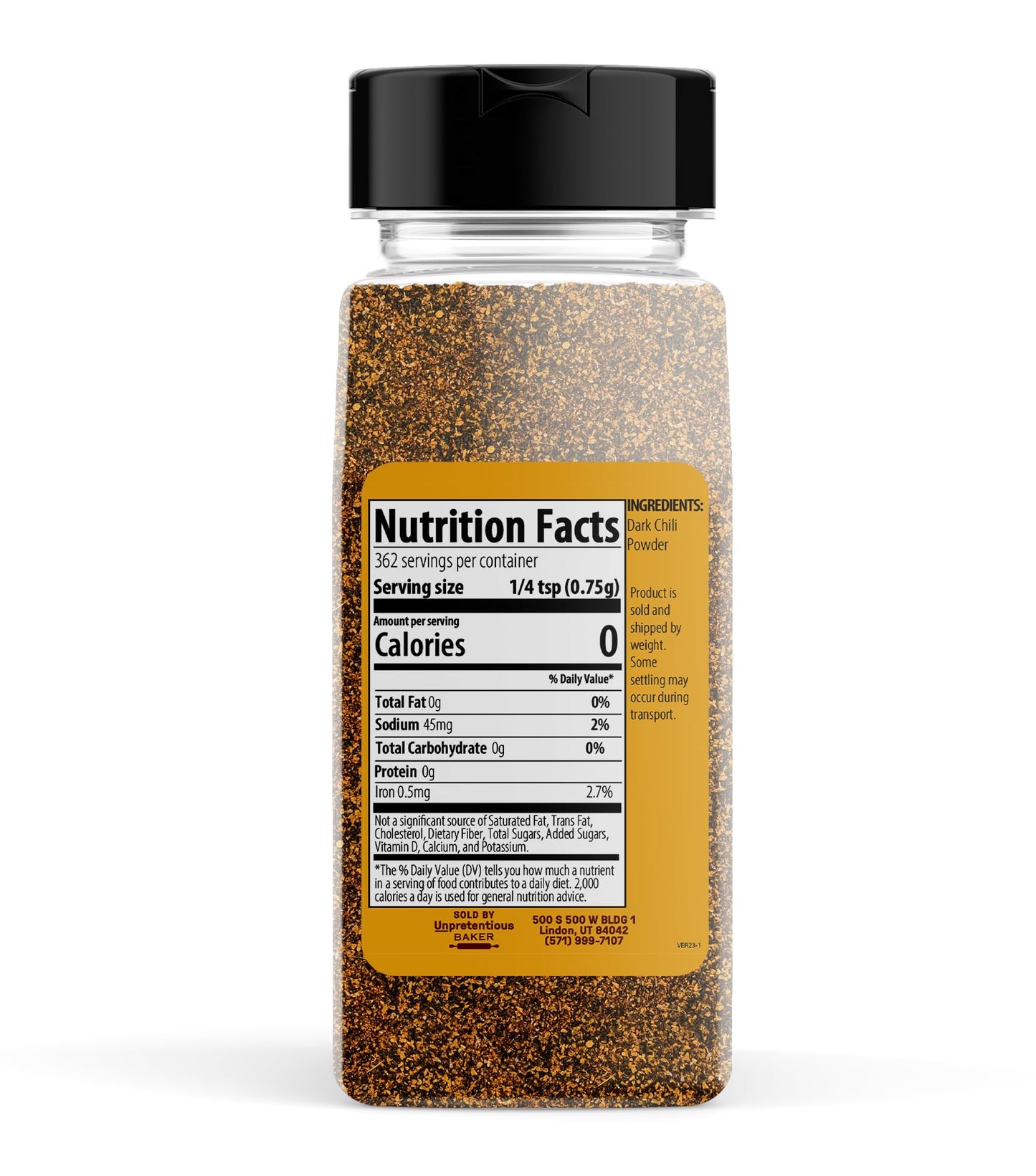 Unpretentious Dark Chili Powder, 9.6 Oz, Soups & Sauces, Savory Chile Taste, Flavorful