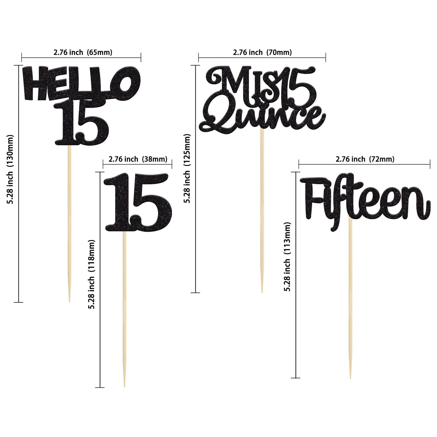 Gyufise 24Pcs Black Glitter 15Th Birthday Cupcake Toppers Mis Quince 15 Cake Toppers Hello 15 Fifteen Cupcake Picks For 15Th Bir