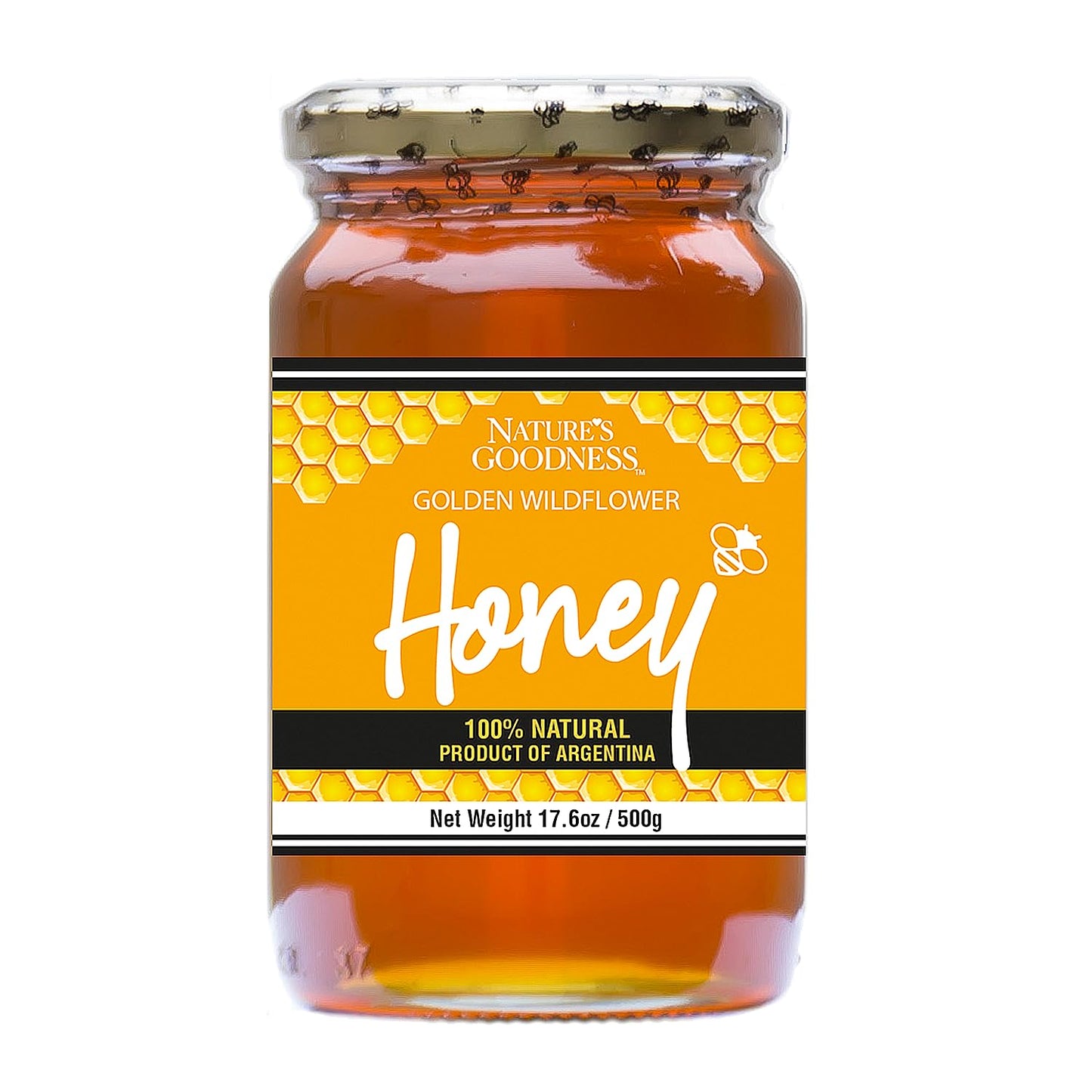 Nature's Goodness Golden Wildflower Honey In Glass Jar - 17.6 oz (500g) (100% Natural, Gluten Free and Non-GMO)