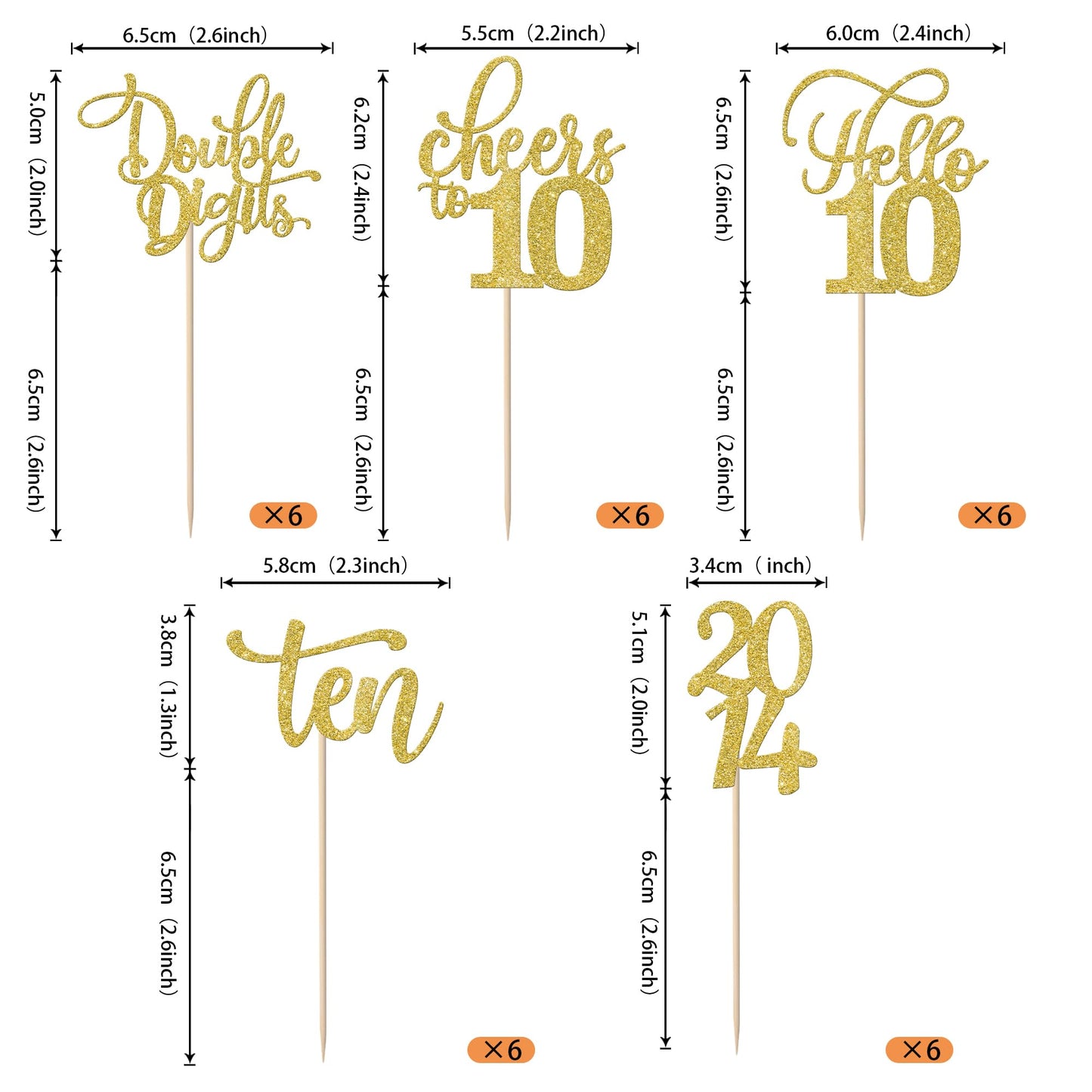 Rssta i Cupcake Toppers 30 Pack Glitter Gold Double Digits 10th Birthday Decorations Model XM087