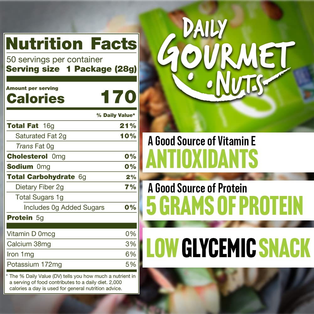 Daily Gourmet Nuts - Unsalted Mixed Nuts Snack Packs/Individually Wrapped Snacks/Nut Snacks/No Peanuts/Healthy Trail Mix Individual Packs/Deluxe Assorted Snacks / 48 Packs