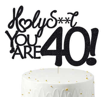 40 Birthday Cake Toppers-Black Glitter, Funny 40Th Cake Topper For Men,40 Cake Topper For Women, 40Th Birthday Decorations,40Th