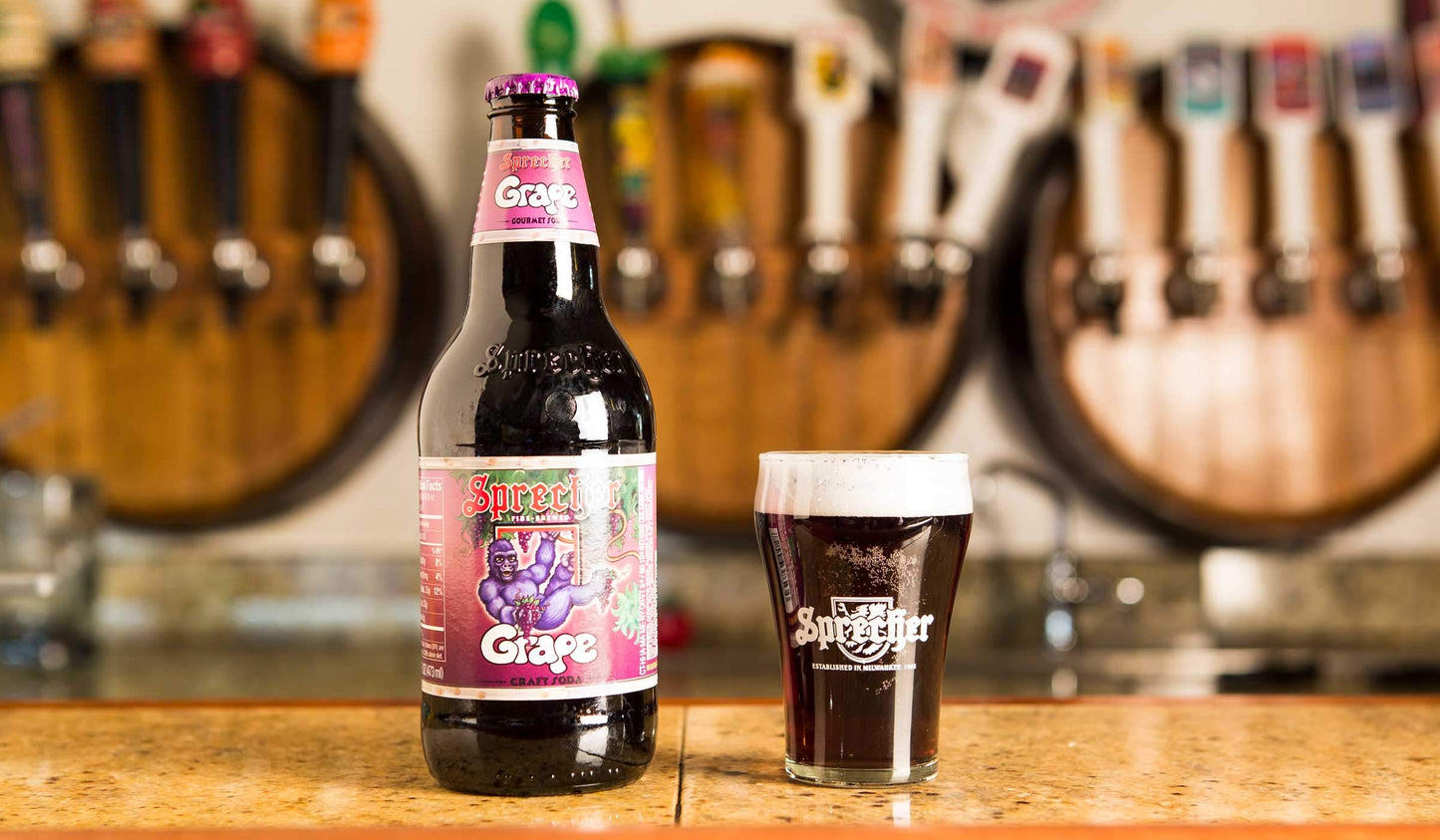 Sprecher Grape Soda, Great Tasting, Hand Crafted, Fire-Brewed, Gourmet, Craft Soda, 16oz Glass Bottles- 12 PACK
