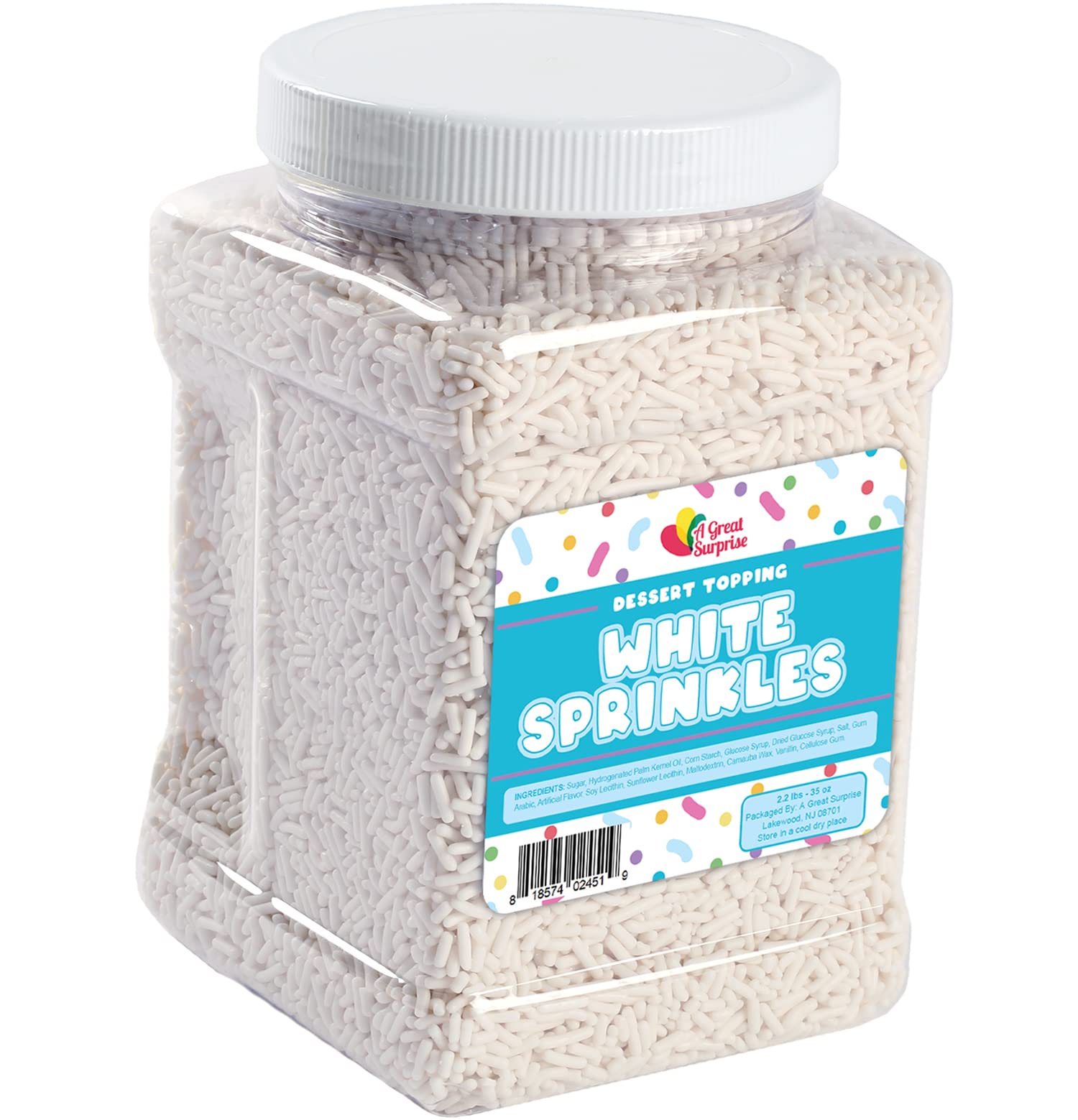 White Sprinkles Bulk - Easter Sprinkle Toppings - 2.2 Lb Bulk Jimmies In Resealable Container - Sprinkle For Baking, Cookies, Cake And More