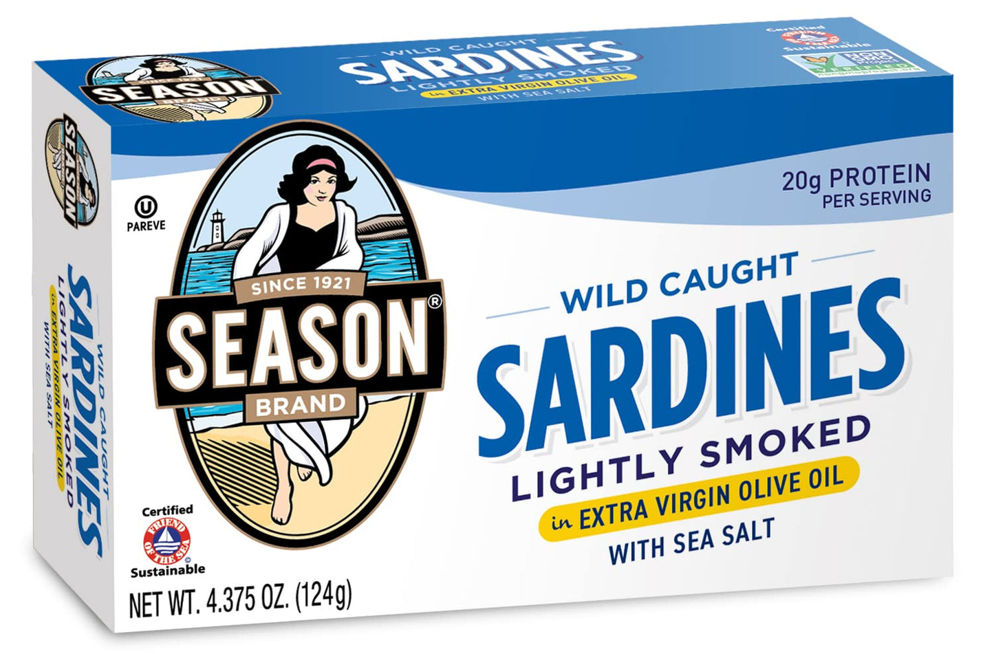 SEASON Sardines in Extra Virgin Olive Oil, Wild Caught, 52.44 Oz, 12-Pack, Lightly Smoked, High in Omega 3s, Kosher, Model SE