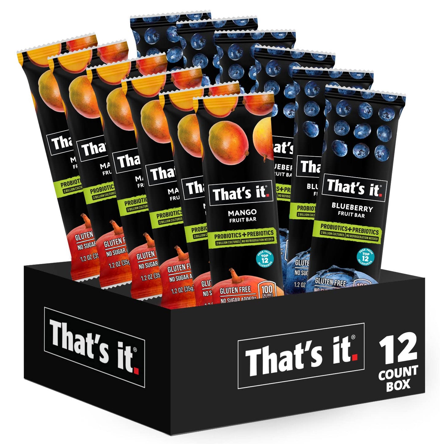 That'S It. Probiotic Fruit Bar Variety Pack, Mango & Blueberry Flavors, Just Real Fruit + Probiotics, 100 Calories Per Bar, All 