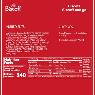 Lotus Biscoff & Go, Cookie Butter And Breadsticks Snack Pack, Non Gmo + Vegan, 1.6 Oz (Pack Of 8)