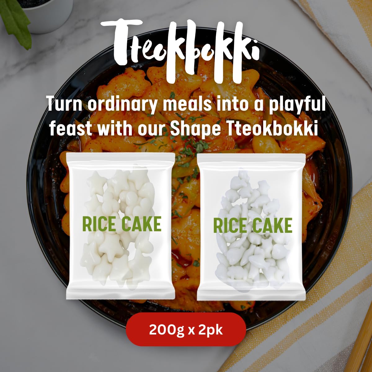 UNHA'S ASIAN SNACK BOX Korean Rice Cake Tteokbokki - Vegan, Gluten Free, 200g (2 Pack), Fun Shaped, Chewy & Sticky Treats