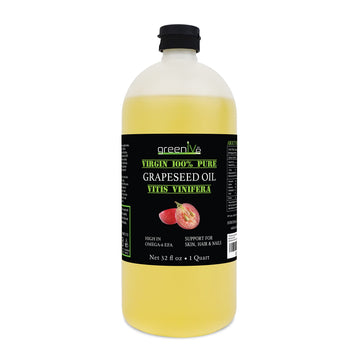 Greenive Grapeseed Oil Organically Grown 100% Pure Cold Pressed Light Flavor High Tempurature Cooking 32Oz
