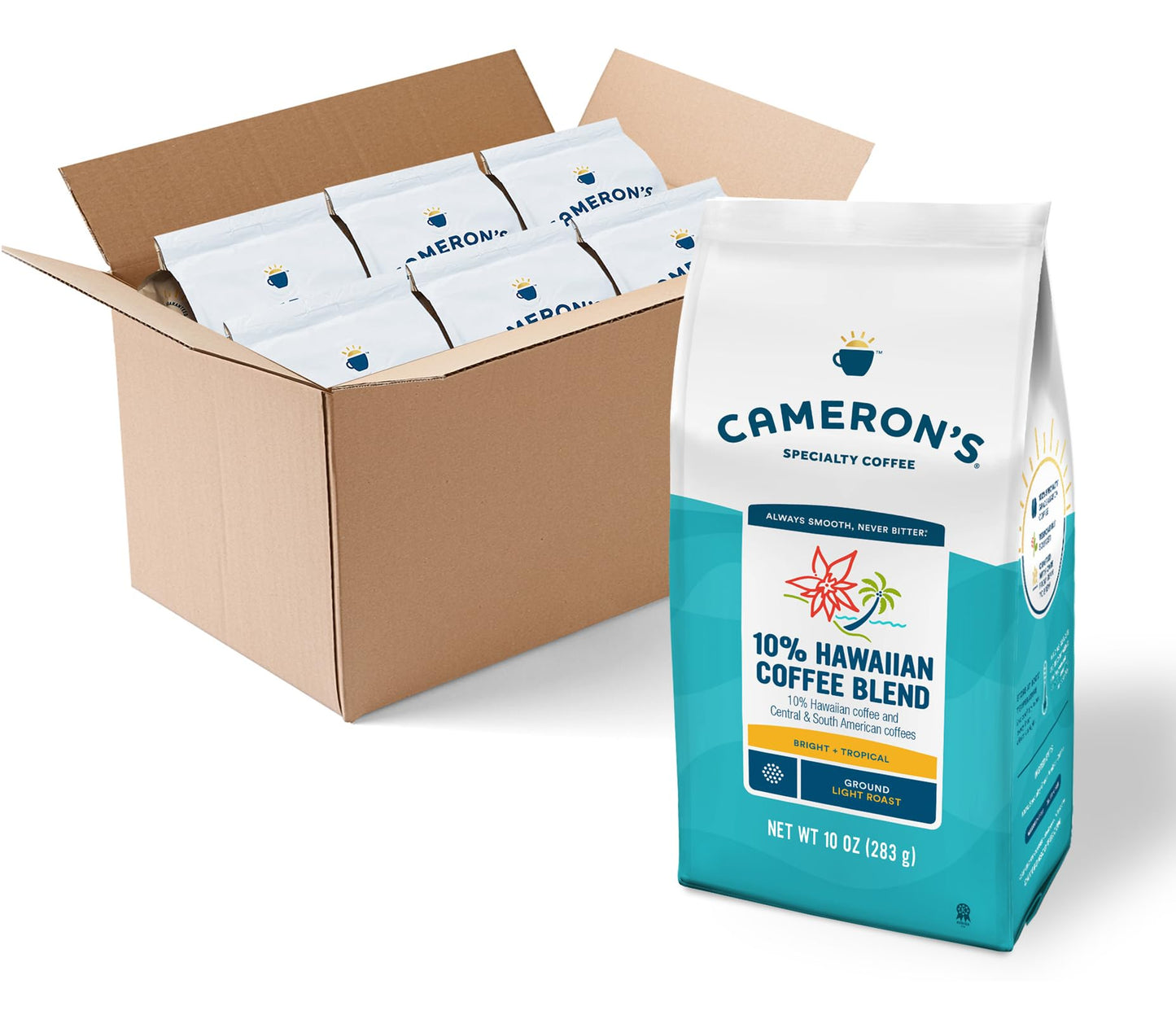 Camerons Coffee Roasted Ground Coffee, Hawaiian Blend, 10 Ounce, Pack of 6