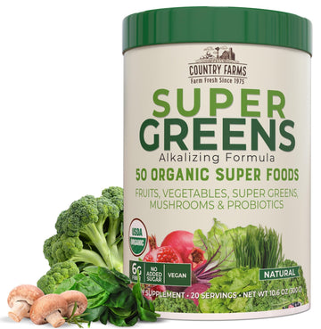 COUNTRY FARMS Organic Super Greens Drink Mix, 50 Super Foods, 20 Servings, Green, Model N9265