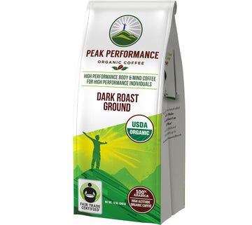 Peak Performance Organic Dark Roast Coffee - Fair Trade, Low Acid, Non-GMO, Antioxidant-Rich Ground Coffee Bag