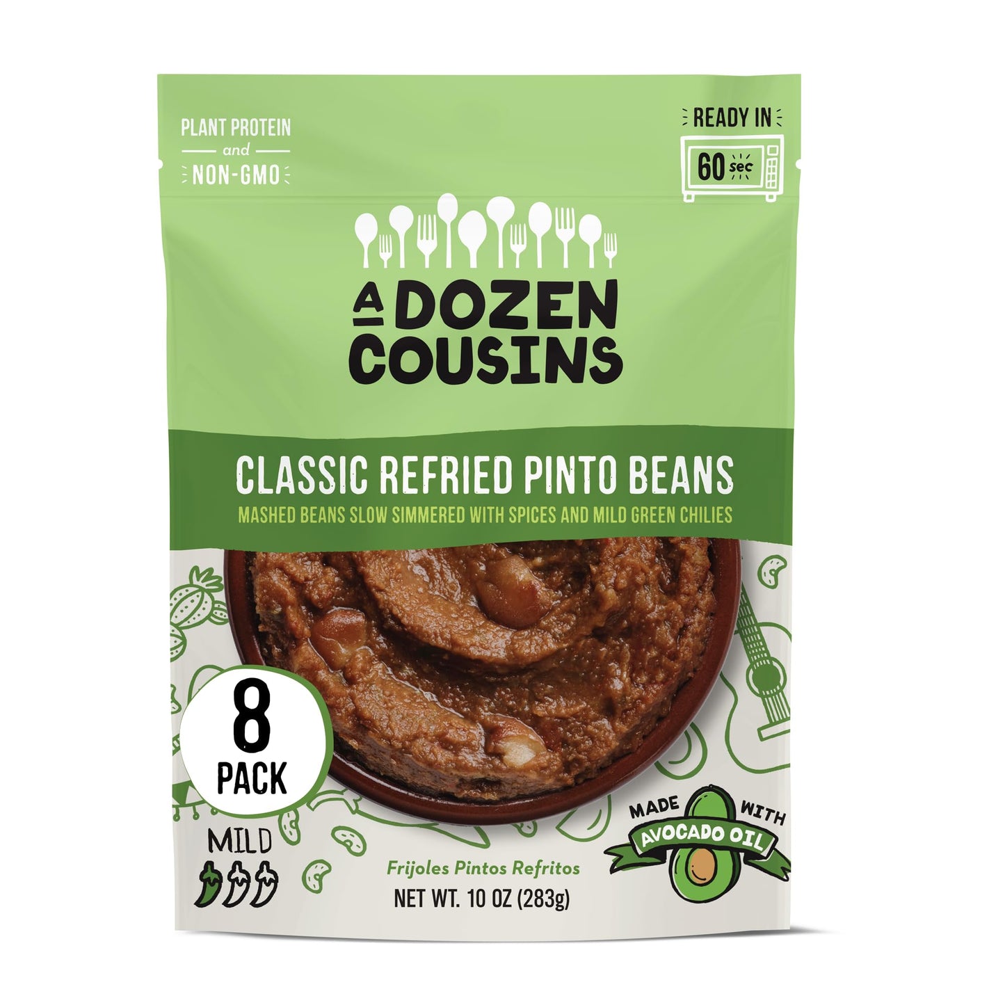 A Dozen Cousins Seasoned Refried Beans, Vegan Pinto Beans, Non-GMO, 10 Ounce (Pack of 8)