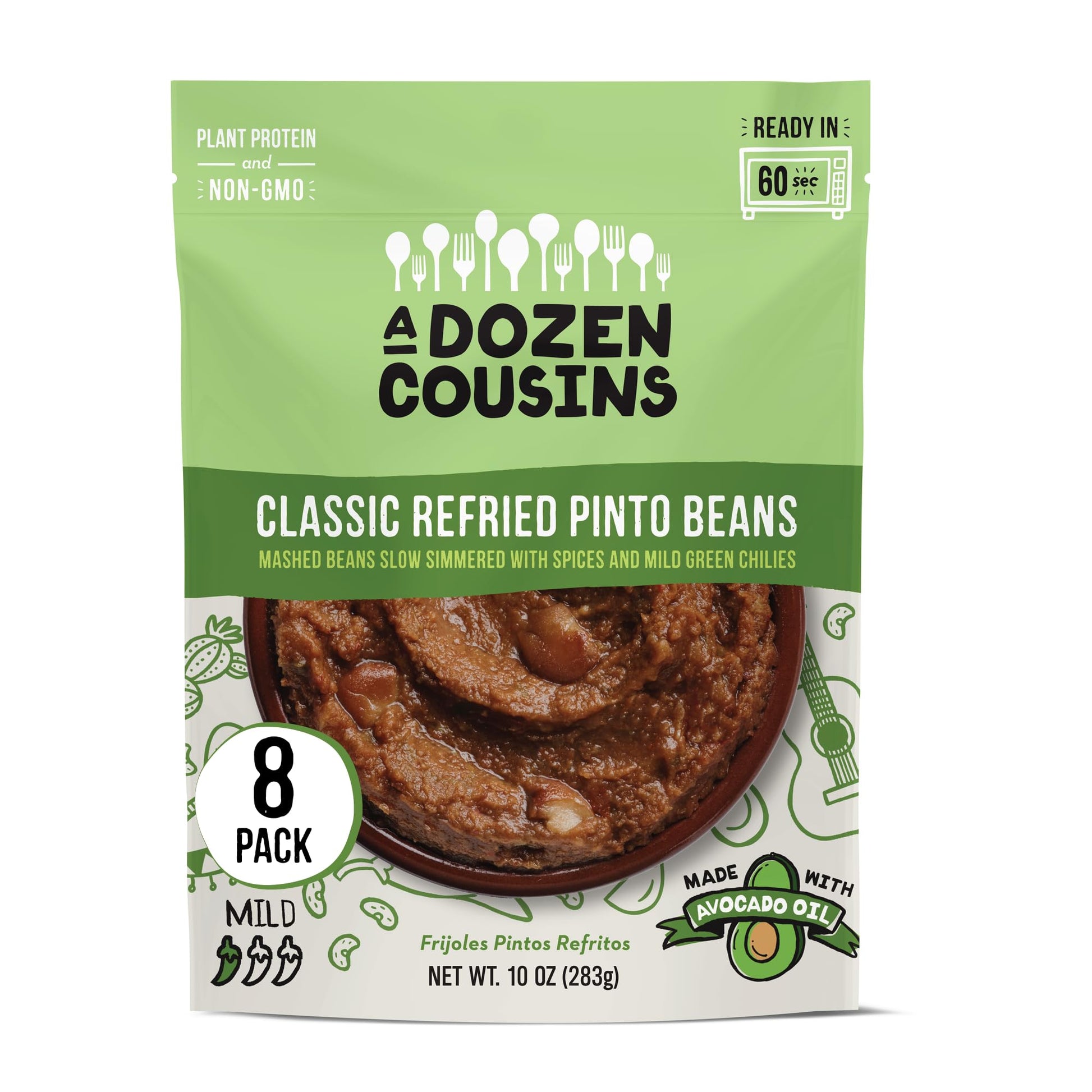 A Dozen Cousins Seasoned Refried Beans, Vegan Pinto Beans, Non-GMO, 10 Ounce (Pack of 8)