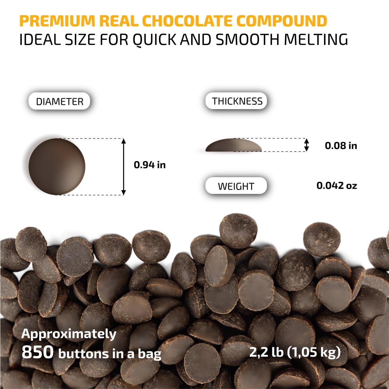 Oldsoul Chocolate Compound Buttons 2.2 Lb | Dark Chocolate 17% Real Cocoa | Smooth Melting | Perfect For Baking & Desserts (2.2