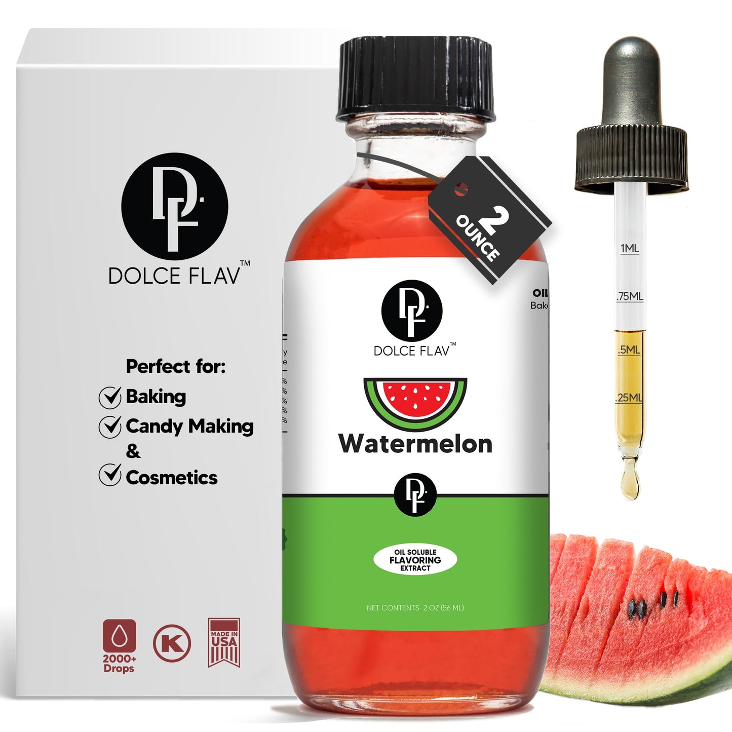 Dolce Flav Watermelon Extract - Oil-Soluble Concentrated Flavoring for Baking, Chocolates & Desserts, 2 Oz.