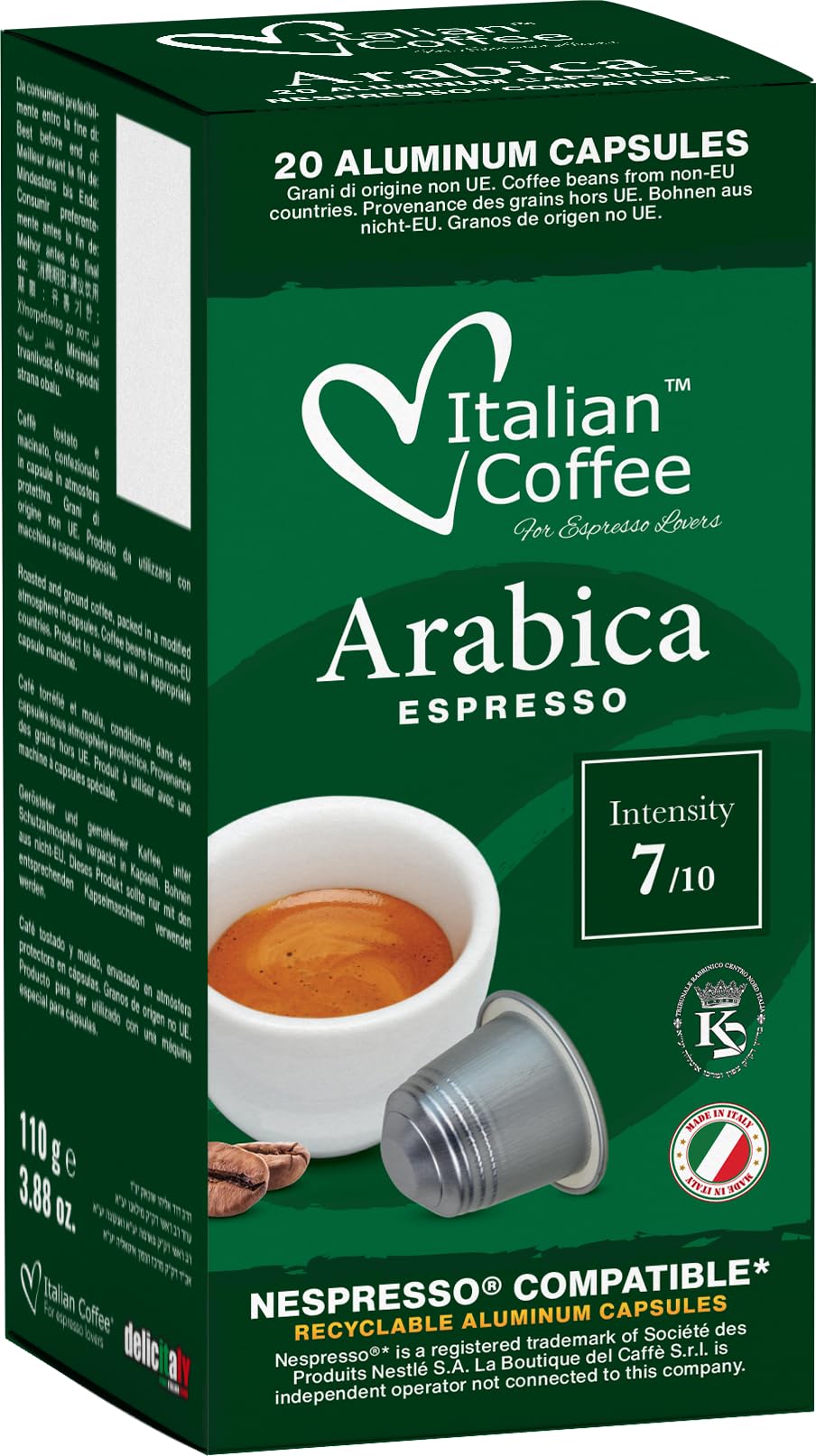 DELICITALY Coffee Pods Compatible with Nespresso Original, 100% Arabica, Aluminum, 100 Count