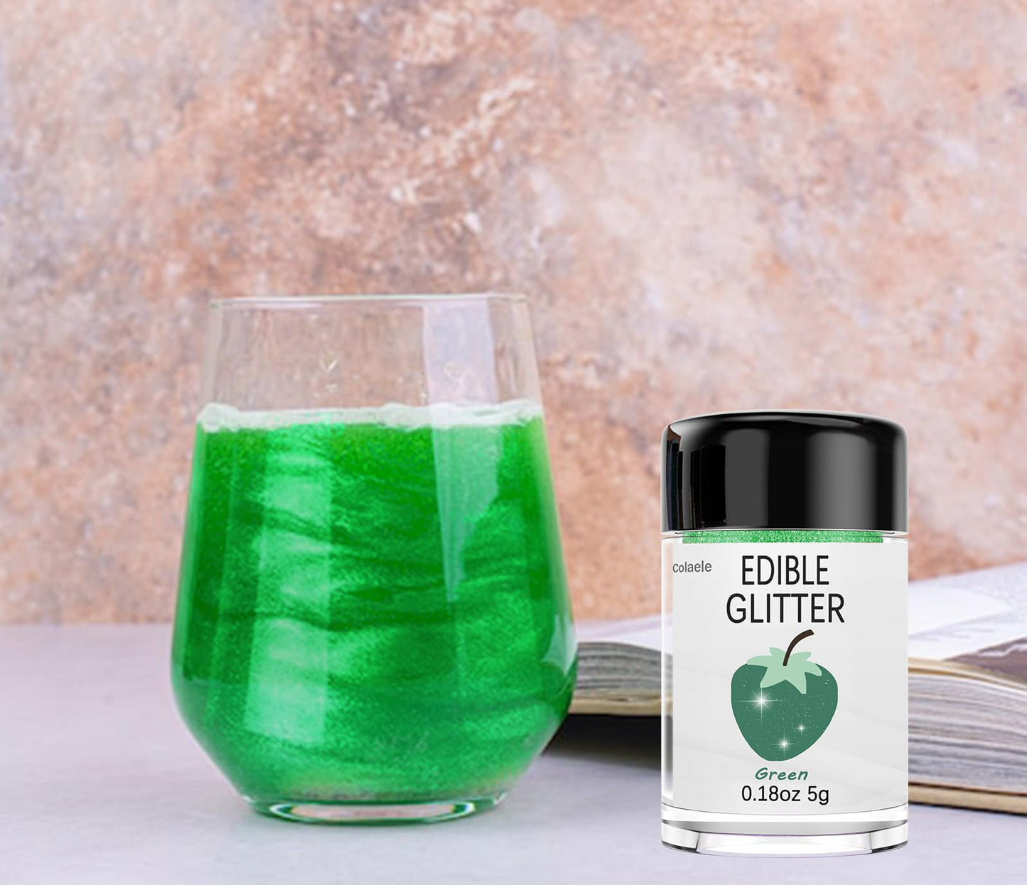 Colaele Green Edible Glitter Powder for Cakes & Drinks - 5g Food Grade Luster Dust, Metallic Sprinkle for Decorations