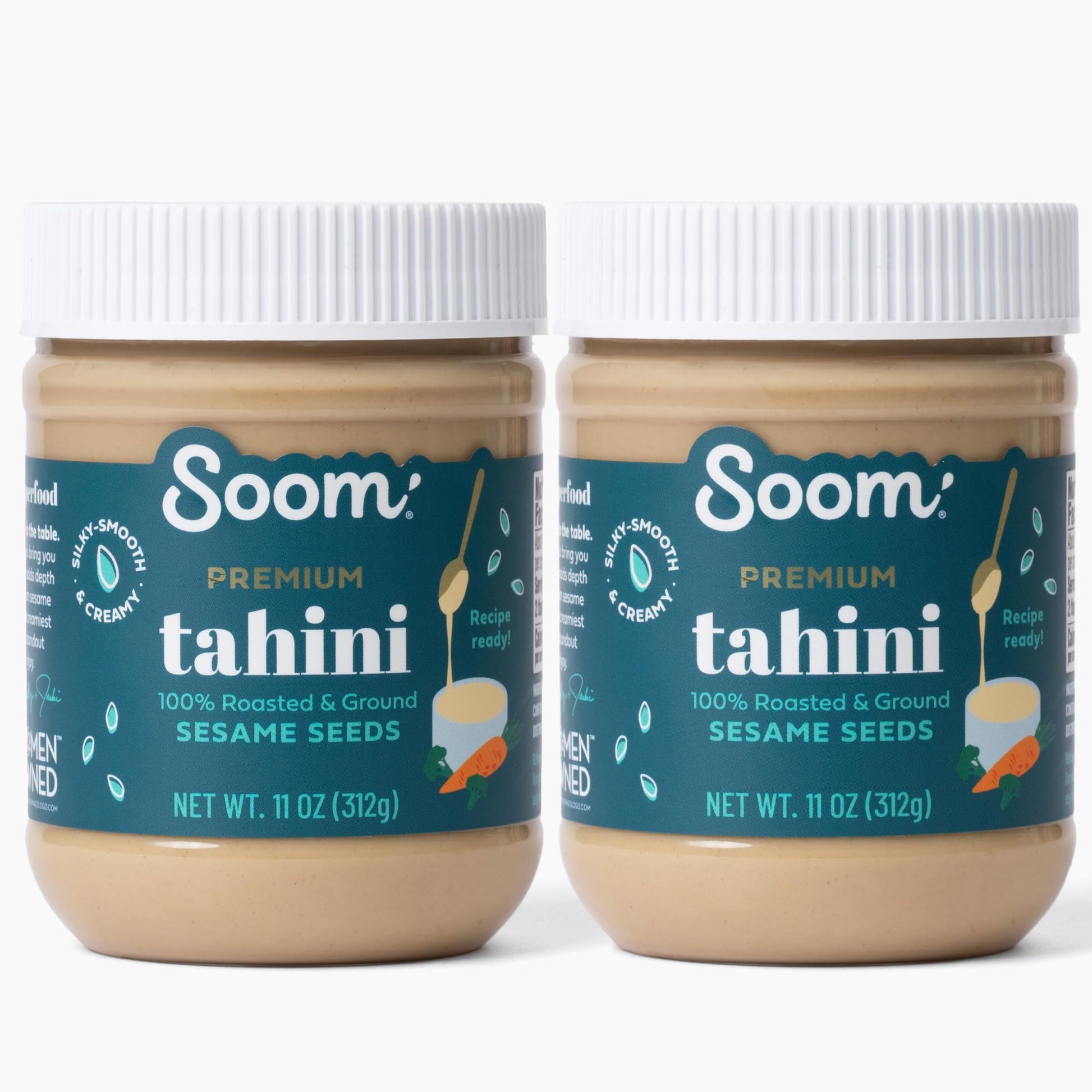 Soom Foods Ground Premium Sesame Tahini Paste 11Oz (2 Pack) | Silky Smooth Texture In Hummus, Dips, Dressings | Vegan, Nut-Free, Gluten-Free, Kosher, Keto, Paleo, Whole30