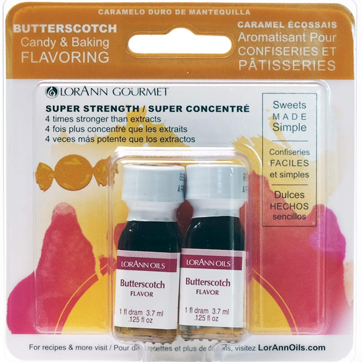 Lorann Butterscotch Ss Flavor, 1 Dram Bottle (.0125 Fl Oz - 3.7Ml - 1 Teaspoon) - Twin Pack Blistered