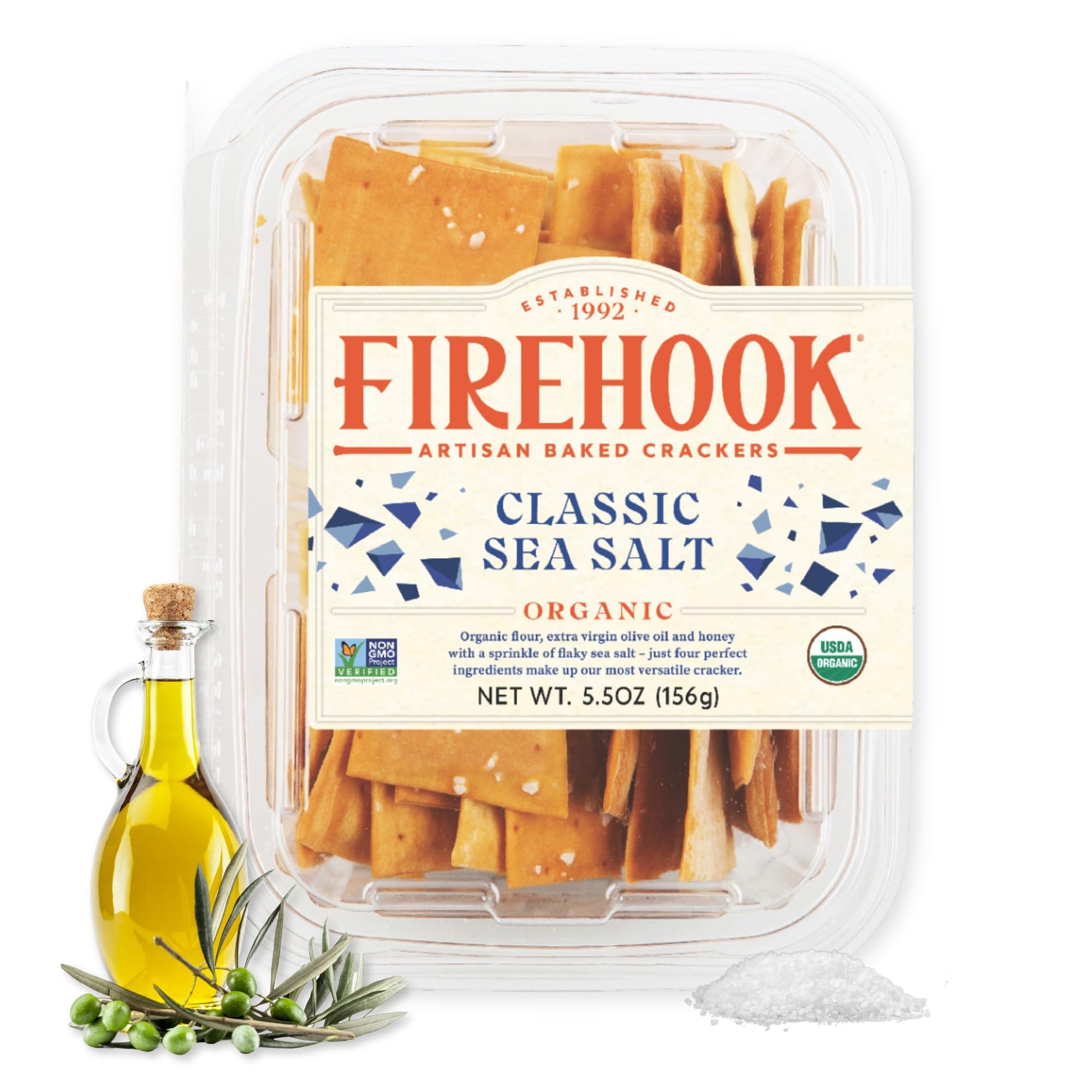 FIREHOOK BAKED CRACKERS Sea Salt Crackers – Organic, Non-GMO, Kosher – 5.5 Oz Box