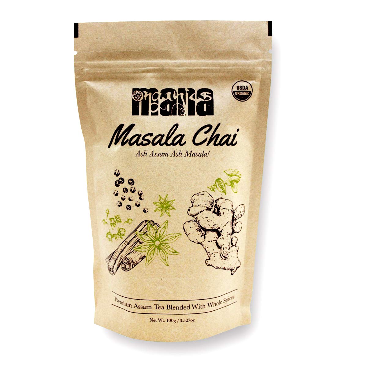 Organic Masala Chai Tea By Mana Organics - Made With Whole Spices: Cinnamon, Cardamom, Cloves, Pepper, Staranise & Ginger Blende