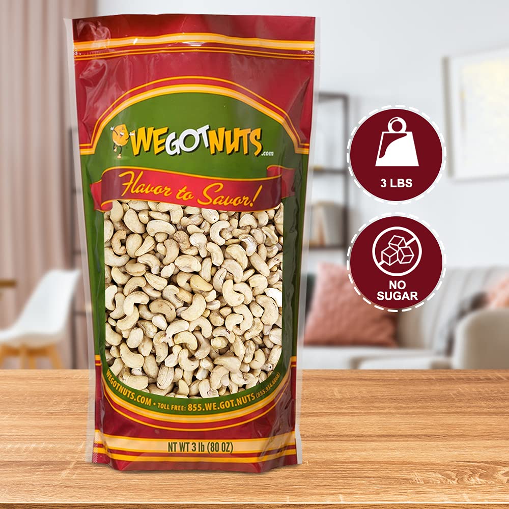 Raw Whole Unsalted Cashews - Premium Quality Kosher Raw Cashews By We Got Nuts - Oil-Free Natural, Healthy & Diet-Friendly Snack