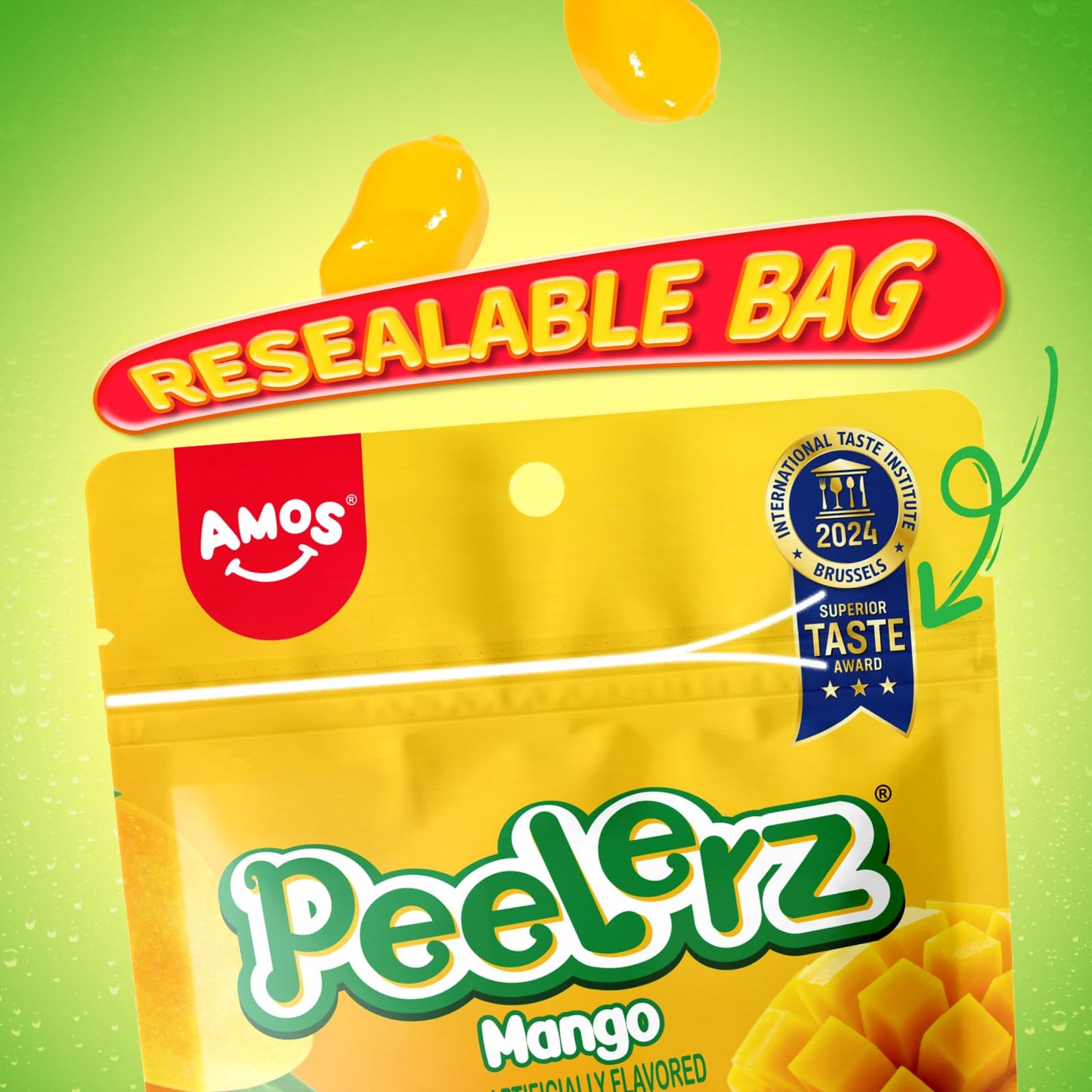 AMOS Peelerz Mango Peelable Gummy Candy  6oz (170g) - Peelable Gummy Made with Real Fruit Juice  Resealable Bag  Fun Peeling Candy Snack for Kids and mature-themeds