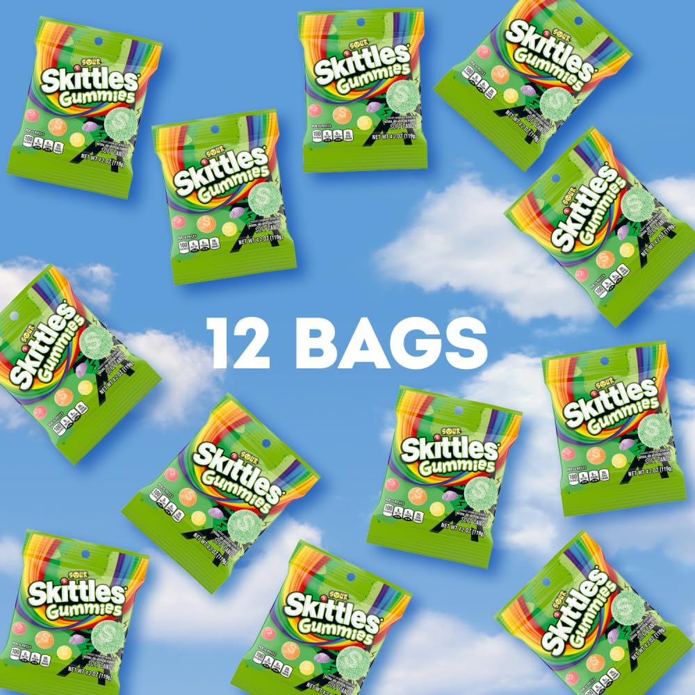 SKITTLES Gummies Sour Tart Gummy Candy  4.2 Oz Bags (Pack of 12) Bulk Candy