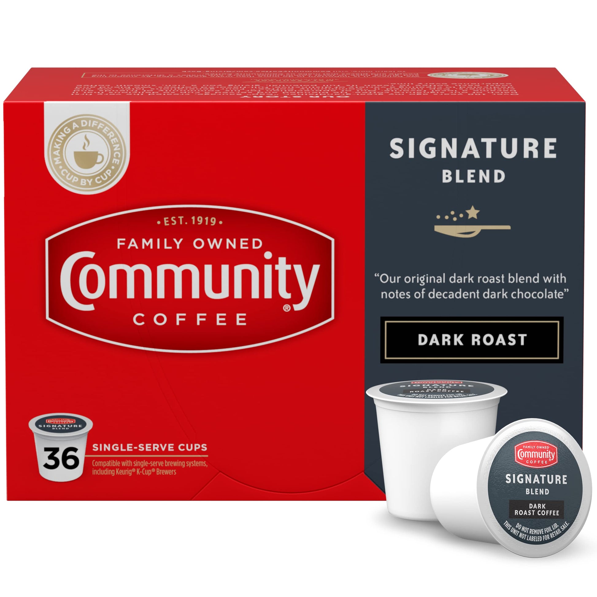 Community Coffee Signature Blend, Dark Roast Coffee Pods, Compatible with Keurig 2.0 K-Cup malt-inspired, 36 Count (Pack of 1)