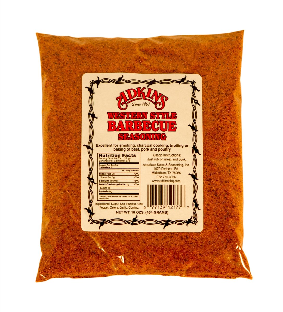 Adkins Barbecue BBQ Seasoning, All Natural, 16 Ounce (Pack of 1)