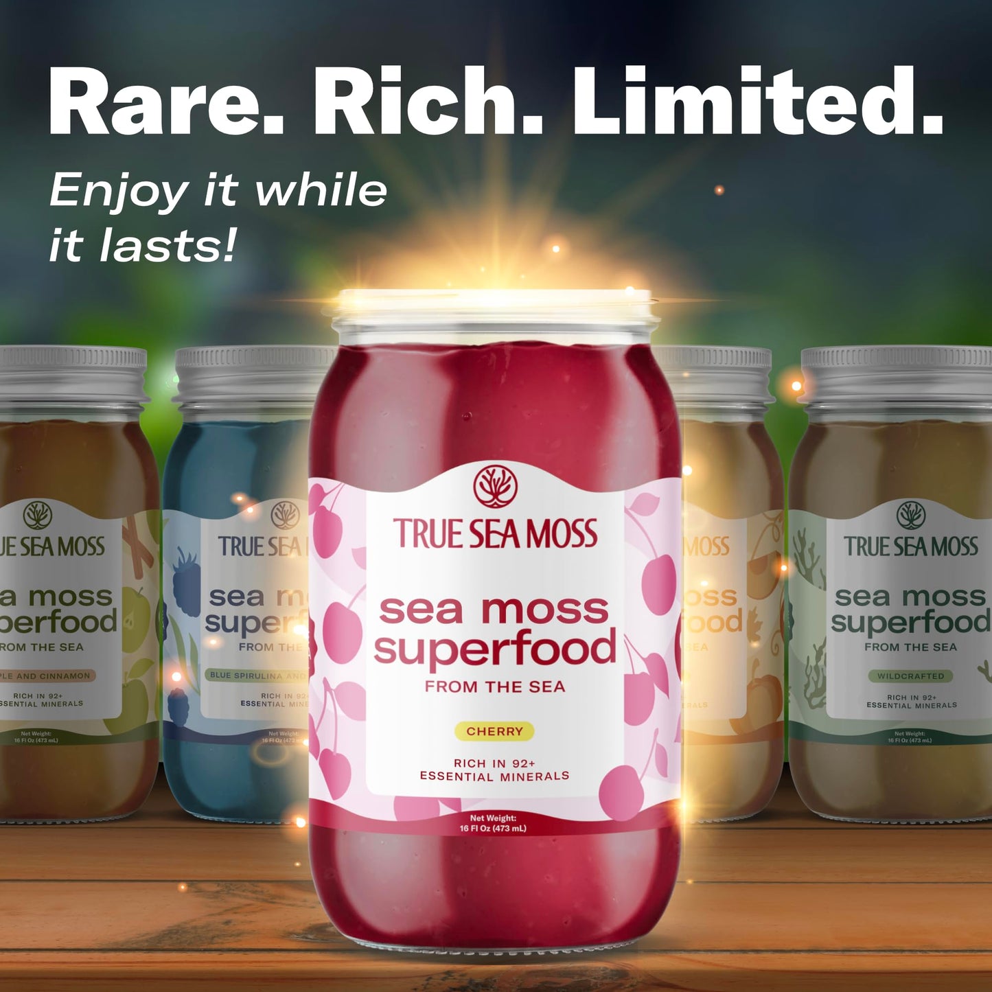 Trueseamoss Sea Moss Gel - Made In Usa - Wildcrafted Seamoss, Fresh Fruits & Sea Vegetables - Cherry, Pack Of 2 (Labels May Vary