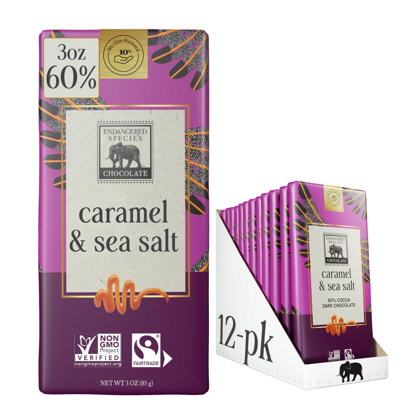 Endangered Species Dark Chocolate Bar With Caramel & Sea Salt (60% Cocoa)