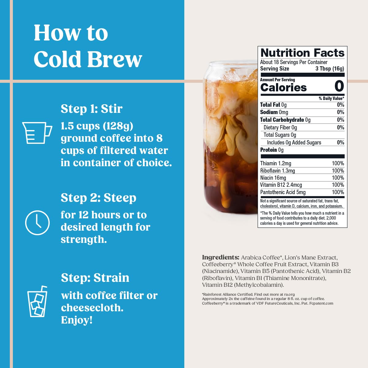 Bulletproof The High Achiever Cold Brew Coffee, 10 Ounces, Medium-Dark Roast Enhanced Coffee With Lion'S Mane Mushroom, B Vitami