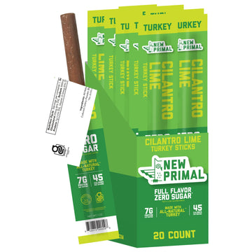 New Primal Cilantro Lime Turkey Sticks, Keto, Gluten Free Healthy Snacks for Adults, Sugar Free Low Carb High Protein, Paleo Who